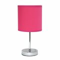 Creekwood Home Traditional Petite Metal Stick Bedside Table Desk Lamp in Chrome with Fabric Drum Shade, Hot Pink CWT-2003-HP